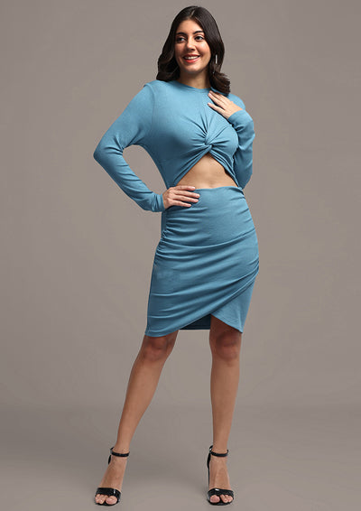 Teal Blue Front Cut-Out Bodycon Mini Dress