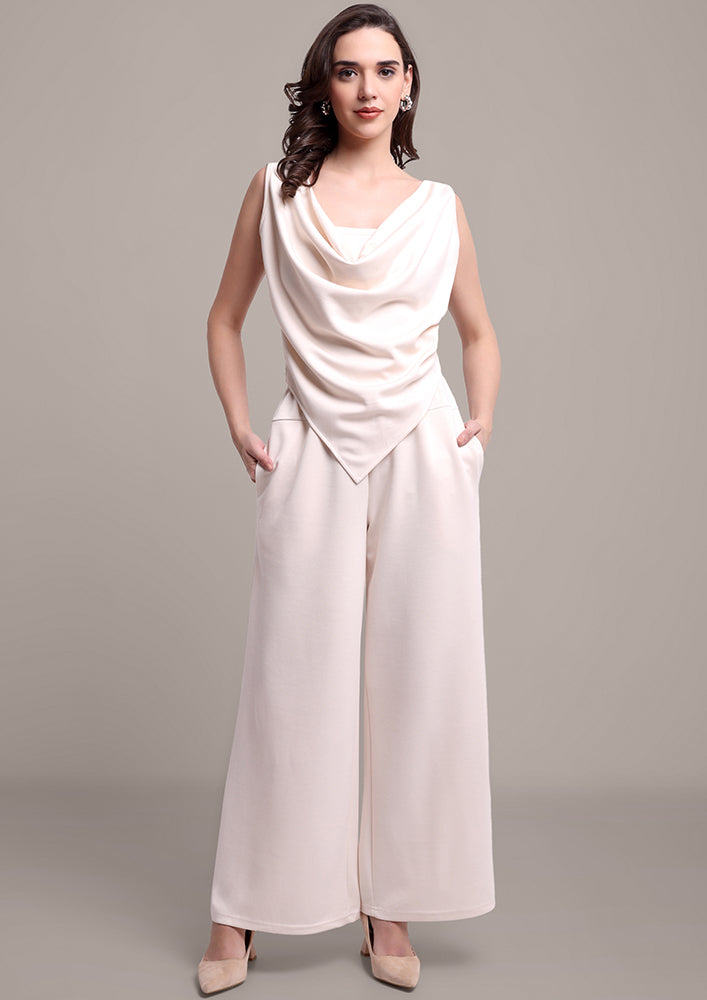 Beige Cowl Neck Top And Pants Co-ord Set IKI CHIC Private Ltd.
