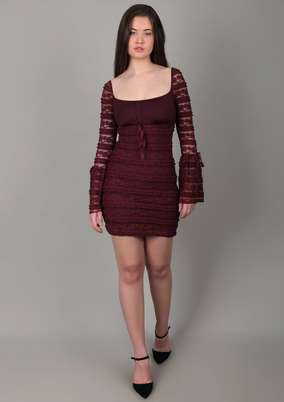 Deep Maroon Lace  Mini Dress