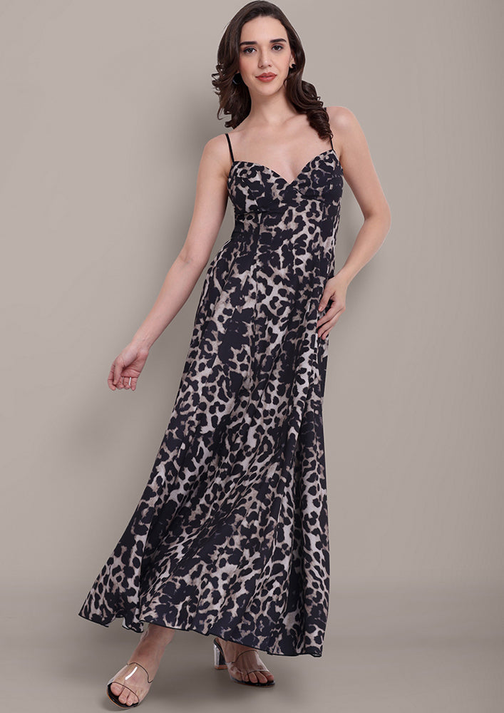 Leopard print sleeveless Maxi Dress IKI CHIC Private Ltd.