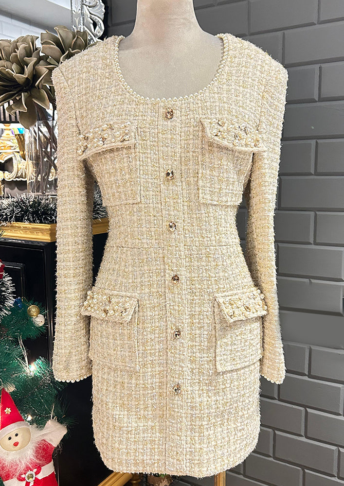 Pearl-Swarovski Tweed Mini Dress