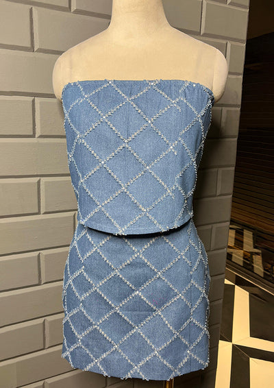 Denim Corset Tube Top & Mini Skirt Co-ord Set IKI CHIC Private Ltd.