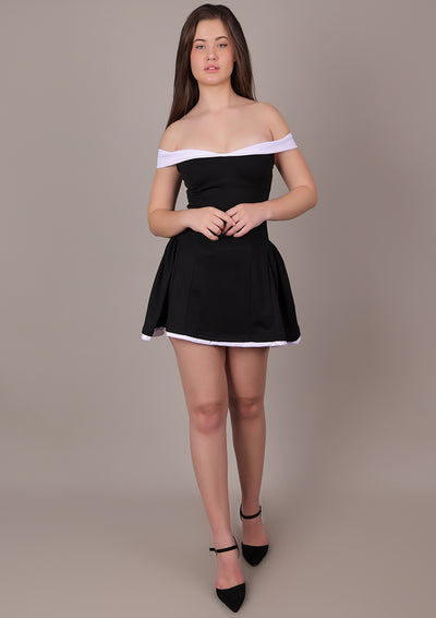 Black Off-Shoulder Color Block Dress