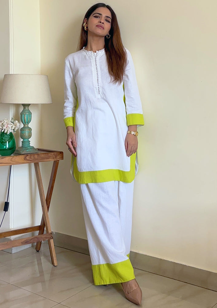 Cotton Linen Kurta with Patches Sets