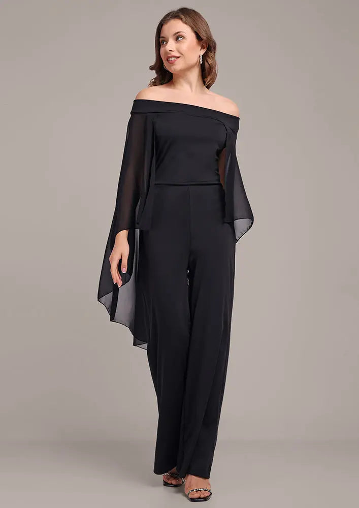 Black drape off-shoulder jumpsuit IKI CHIC Private Ltd