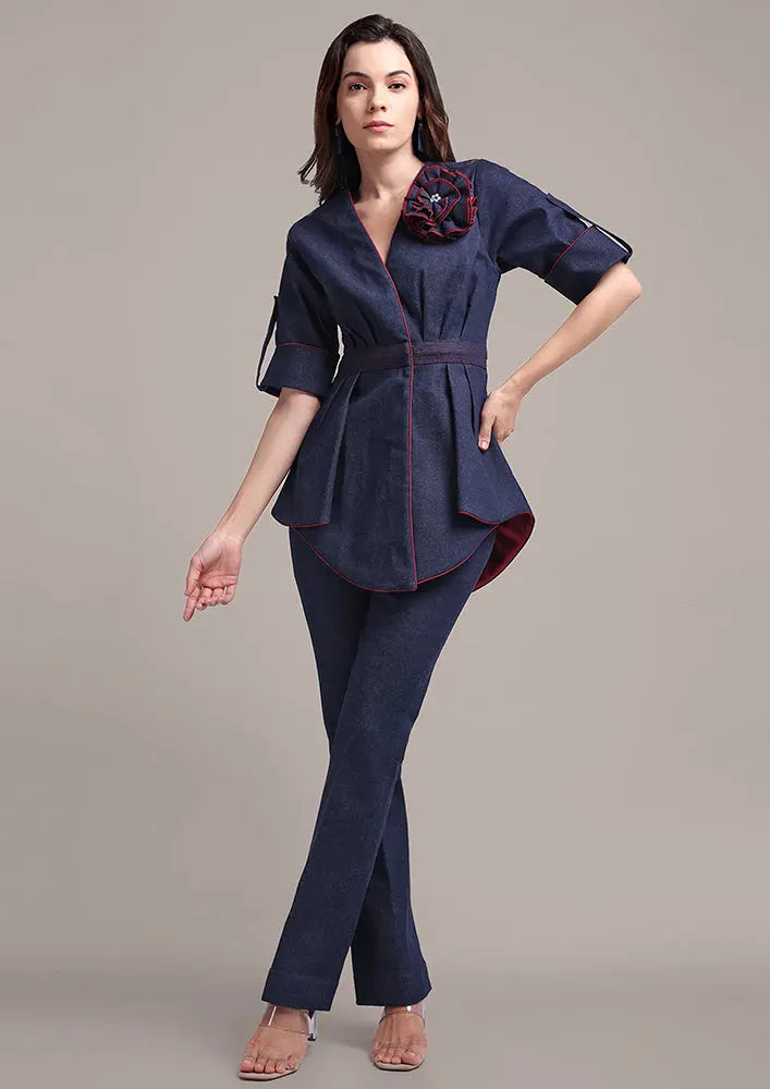 Short-sleeve Denim Jacket And Boot Leg Pant Set IKI CHIC Private Ltd