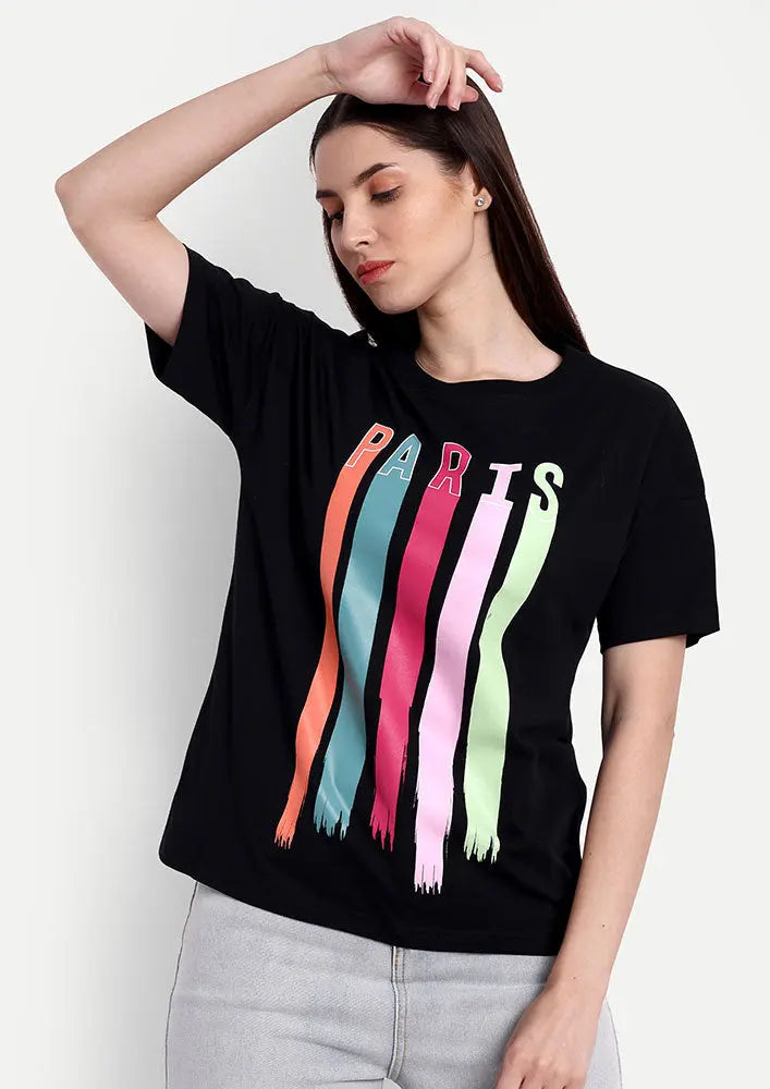 Paris Print Short Sleeve Regular T-Shirt IKI CHIC Private Ltd