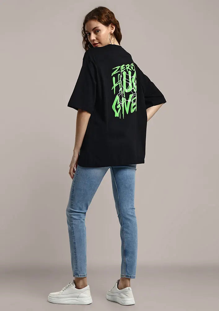 Black Oversized Printed Casual Gen-Z Unisex Tee IKI CHIC Private Ltd
