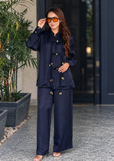 Satin co-ord set with Gold accented cord Details