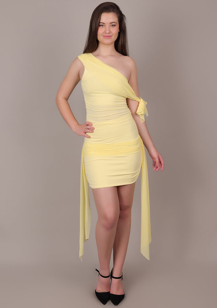 One-Shoulder Yellow Fitted Skirt Set IKI CHIC Private Ltd.