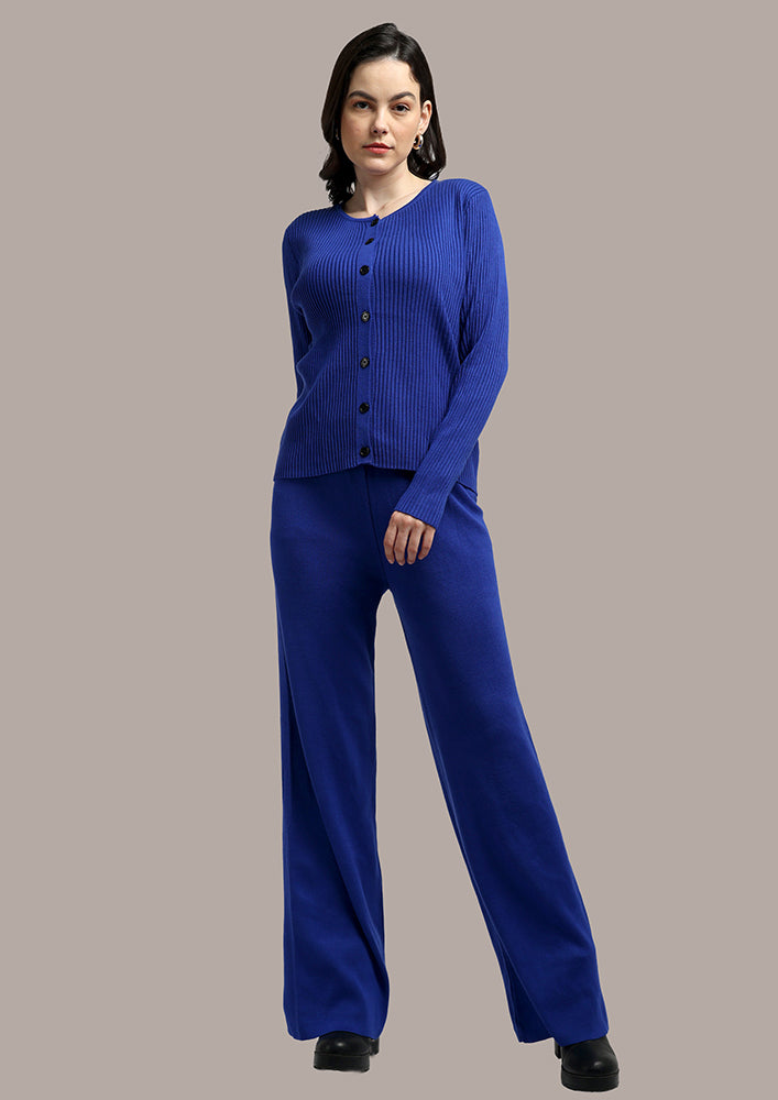 Royal Blue Ribbed Two-Piece Knitted Set