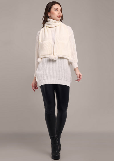 Off-White Knitted Sweater With Muffler