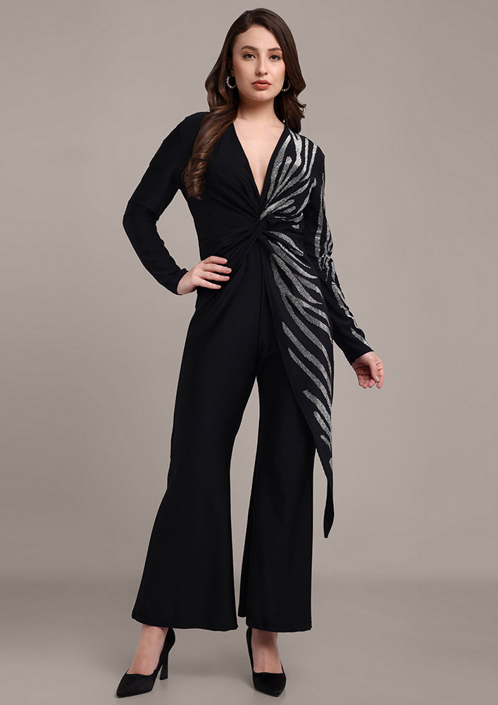 Black Jumpsuit with Rhinestone Embellishment