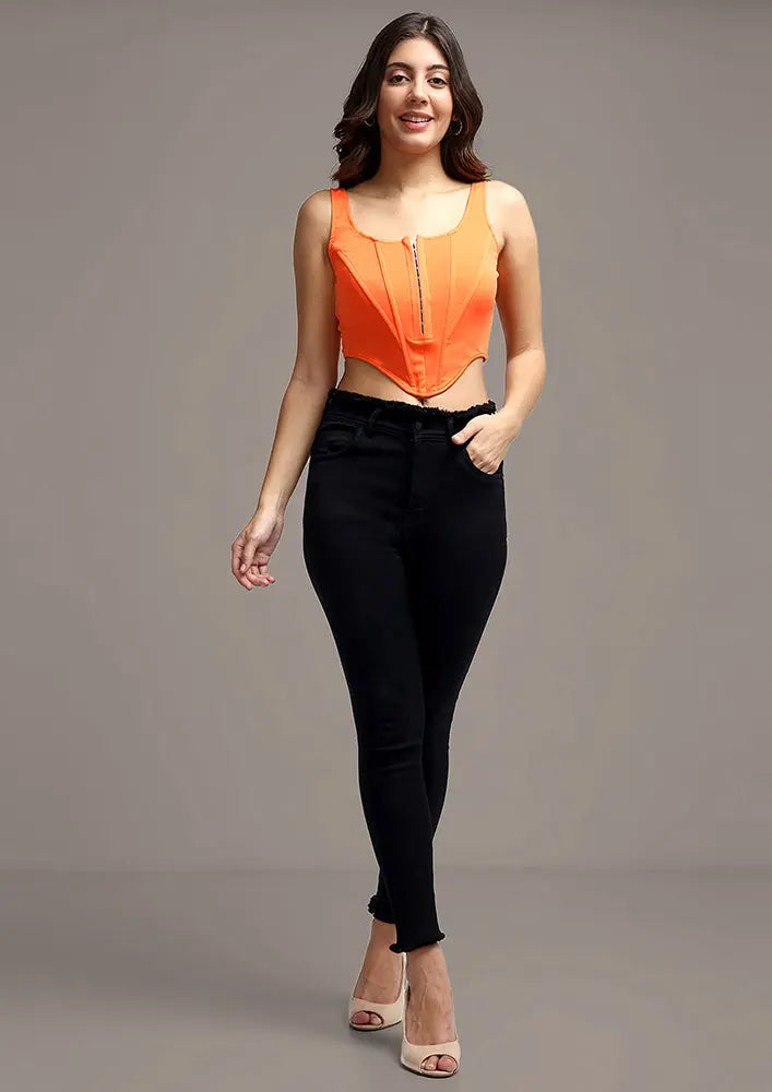 Solid Orange Hook & Eye Thick Strap Corset Top IKI CHIC Private Ltd