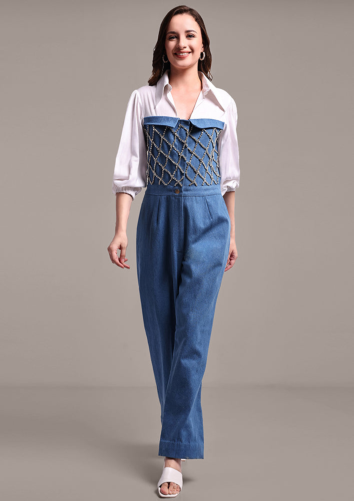 Swarouvski Embellished Denim Jumpsuit