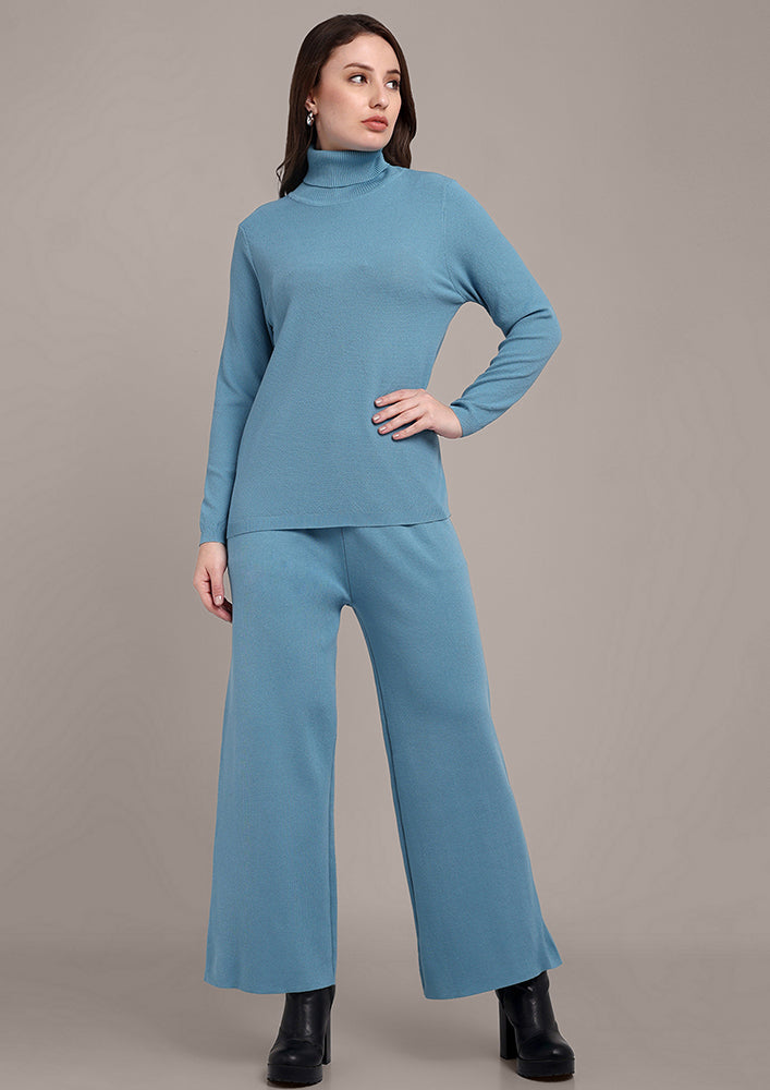 Light Blue Knitted Three-Piece Set