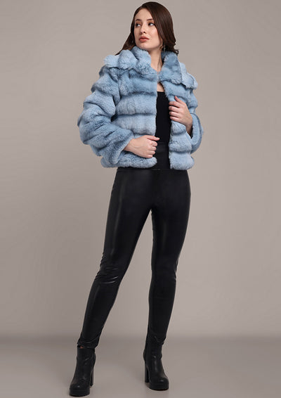 Sky Blue Chinchilla Design Faux Fur Jacket