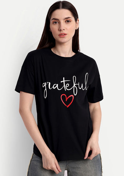 Black Grateful Print Short Sleeve T-Shirt
