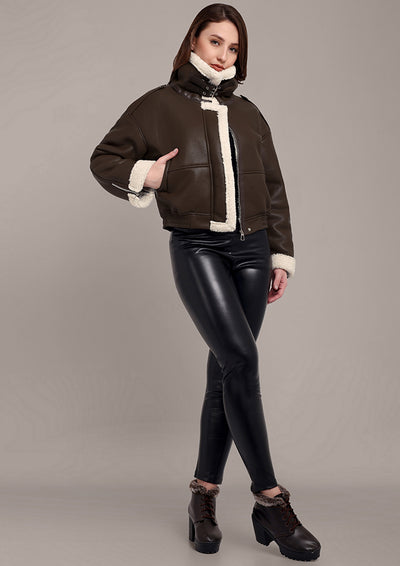 Brown Leather Jacket with fleece