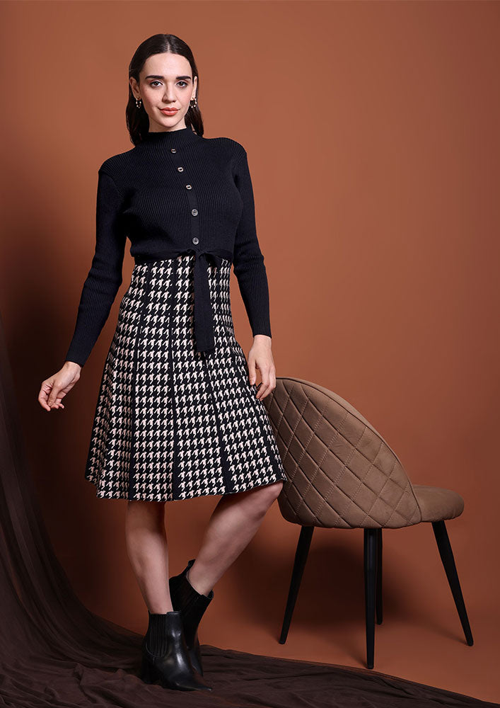 Black Mock Neck Woolen Midi Dress