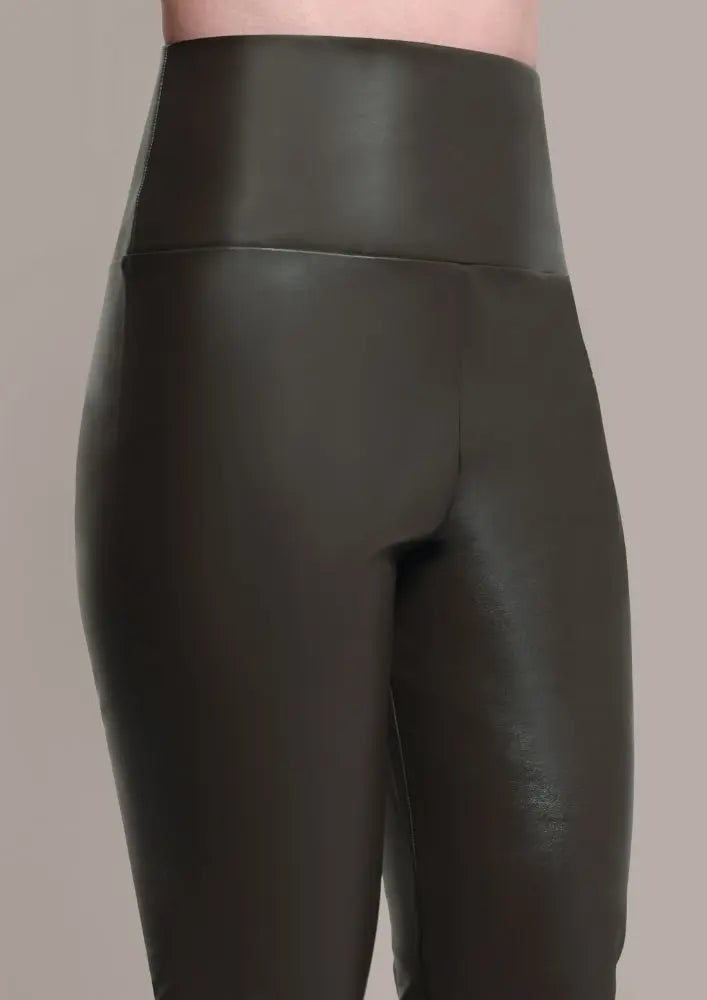 Olive Green Faux Leather High Waisted Leggings IKI CHIC Private Ltd