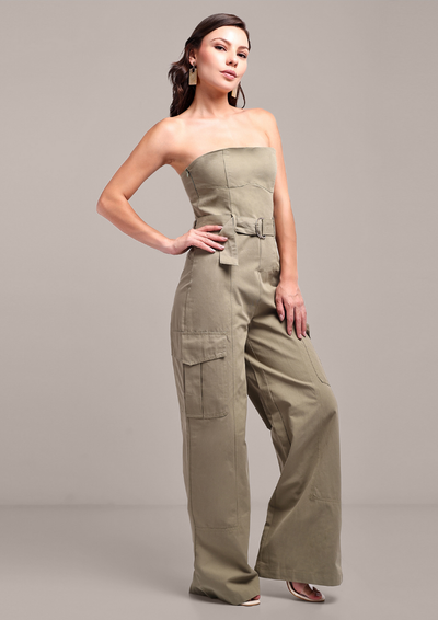 Pastel Green Off-Shoulder Cargo Jumpsuit