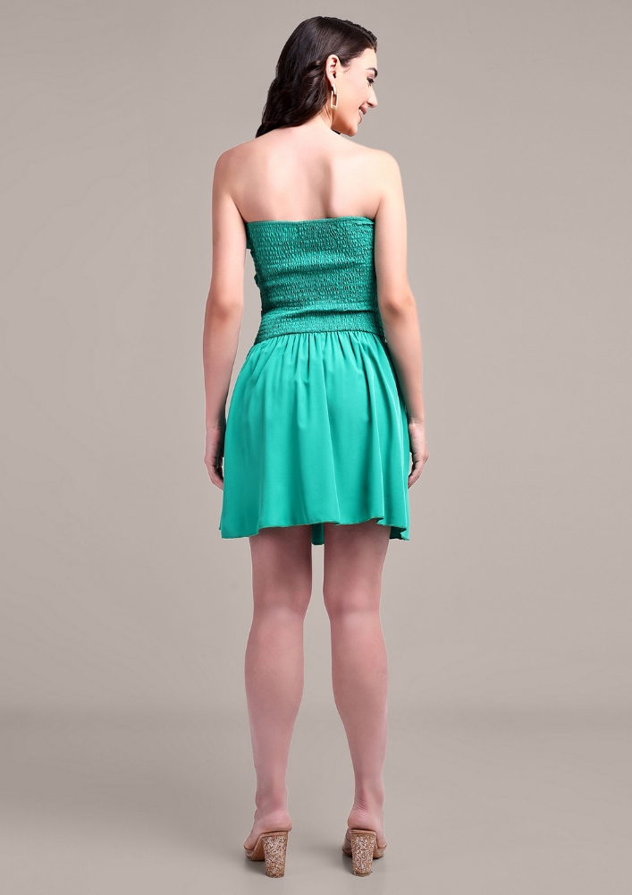 Green Tube Mini Dress With Back Smocking Detail