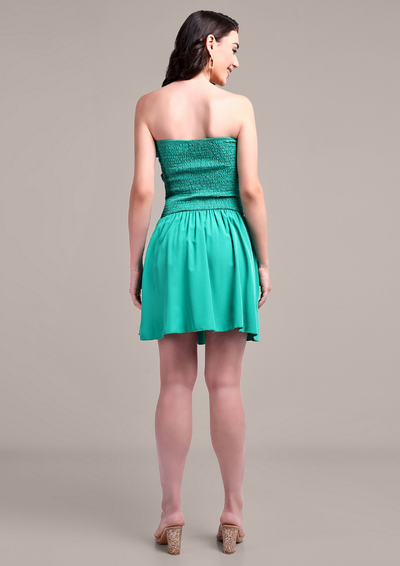 Green Tube Mini Dress With Back Smocking Detail