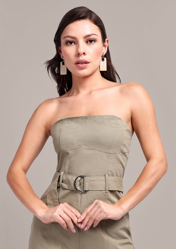 Pastel Green Off-Shoulder Cargo Jumpsuit