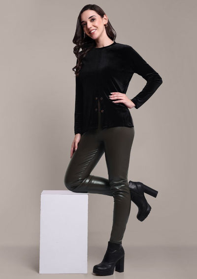 Olive Green Faux Leather High Waisted Leggings