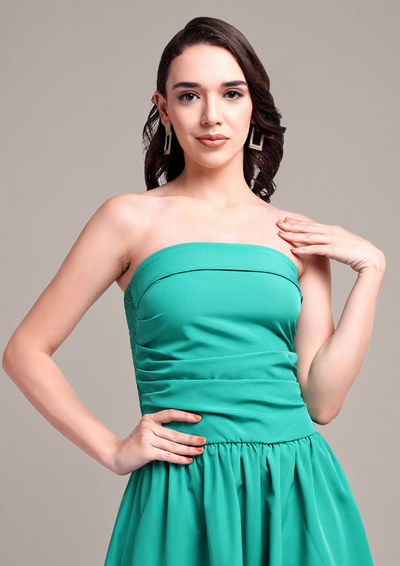 Green Tube Mini Dress With Back Smocking Detail