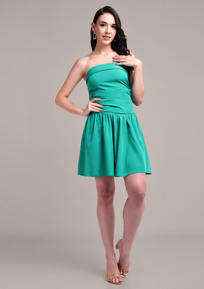 Green Tube Mini Dress With Back Smocking Detail