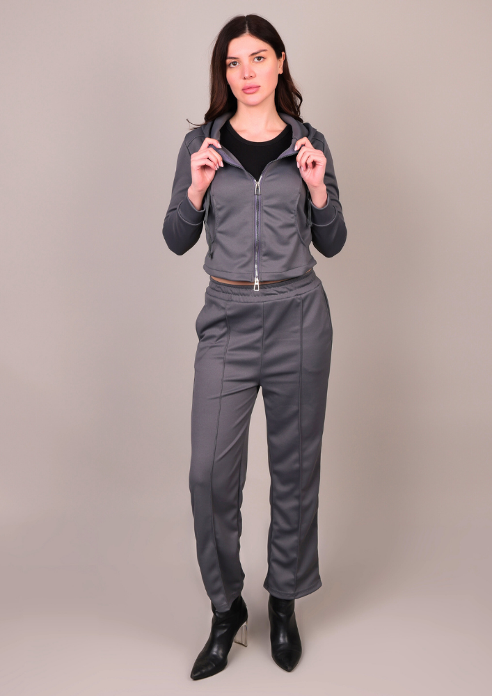 Grey Hooded Sweatshirt & Pants Track suit IKI CHIC Private Ltd.