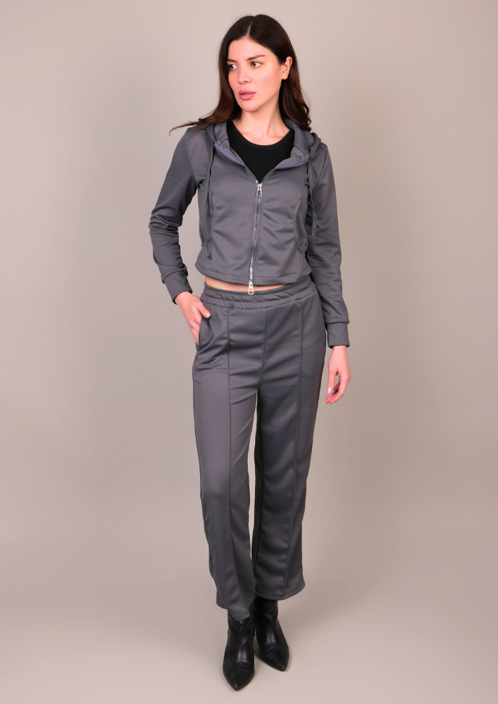 Grey Hooded Sweatshirt & Pants Track suit IKI CHIC Private Ltd.