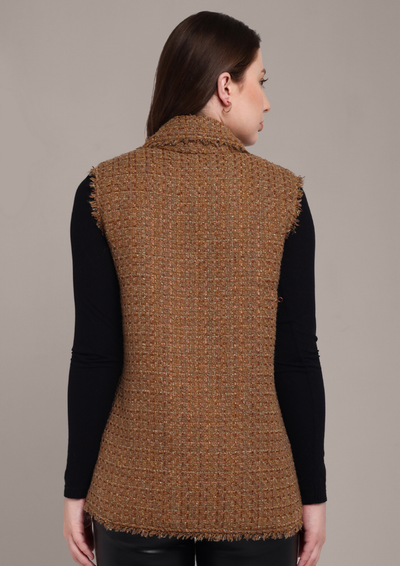 Mustard Tweed Vest with Flap Embellishment