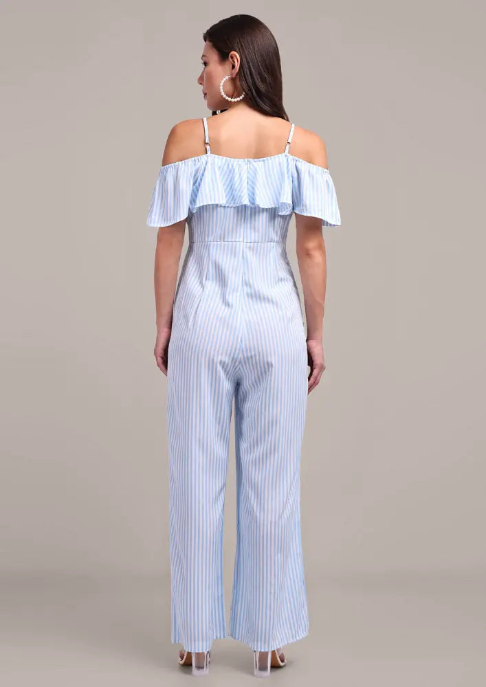 Chic Blue Stripe Off-Shoulder Jumpsuit IKI CHIC Private Ltd