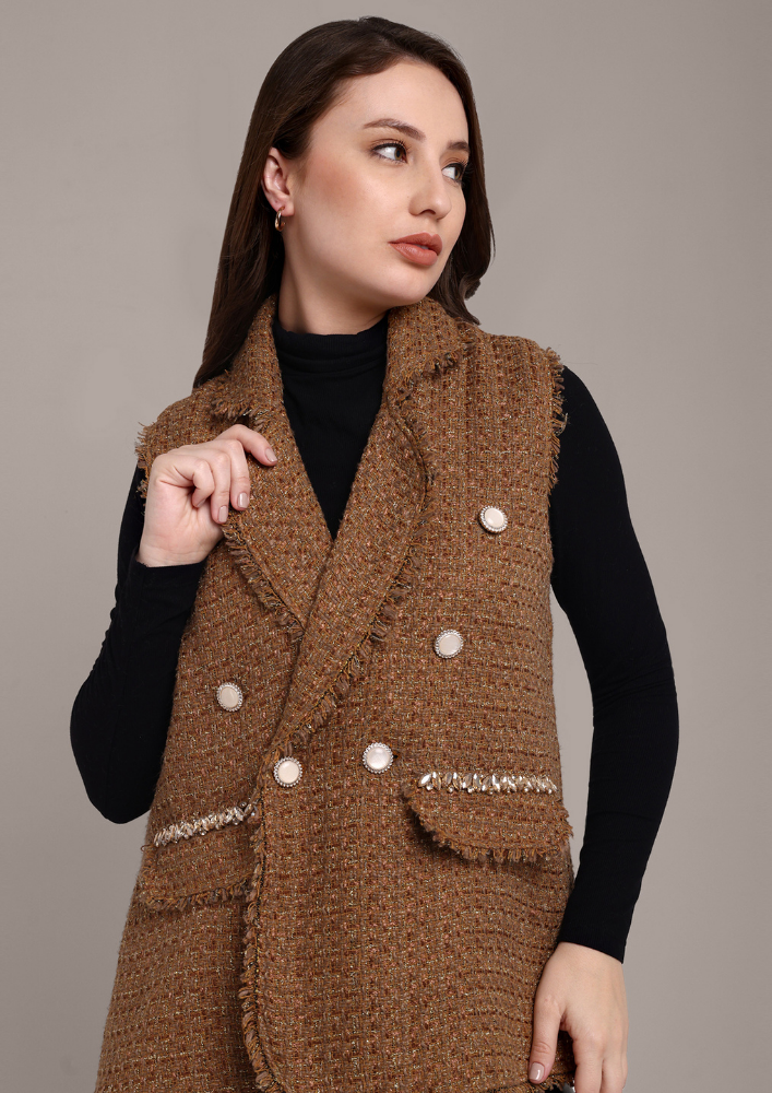 Mustard Tweed Vest with Flap Embellishment