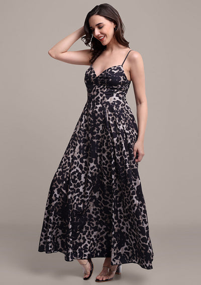 Leopard print sleeveless Maxi Dress IKI CHIC Private Ltd.