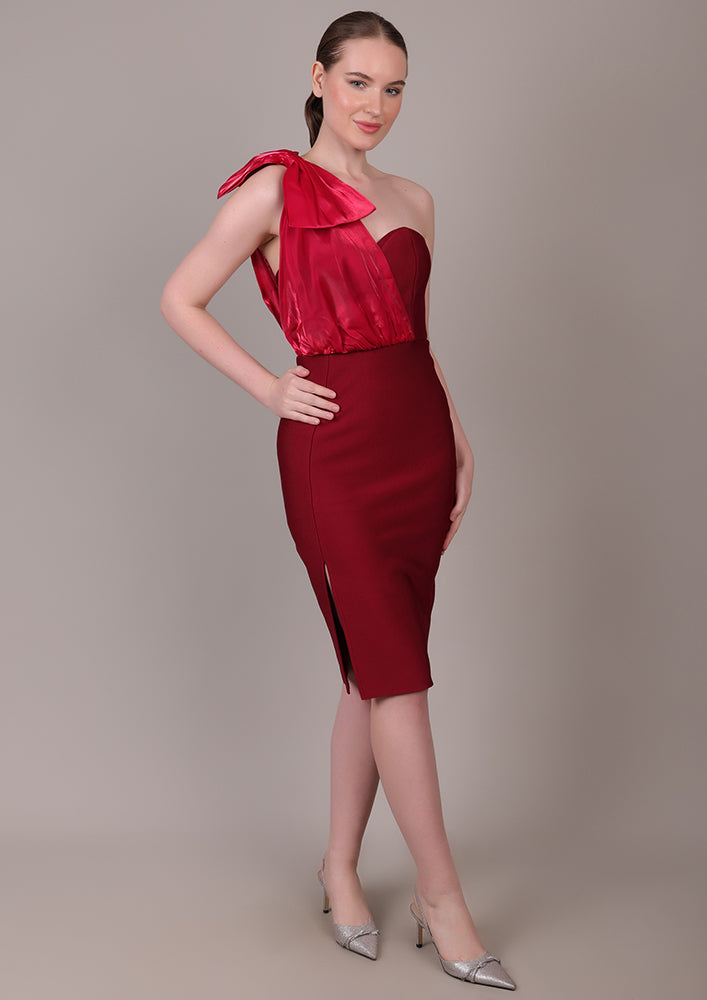 sachin and babi light blue dress ASOS Red Asymmetric One Shoulder Pleated Midi Dress
