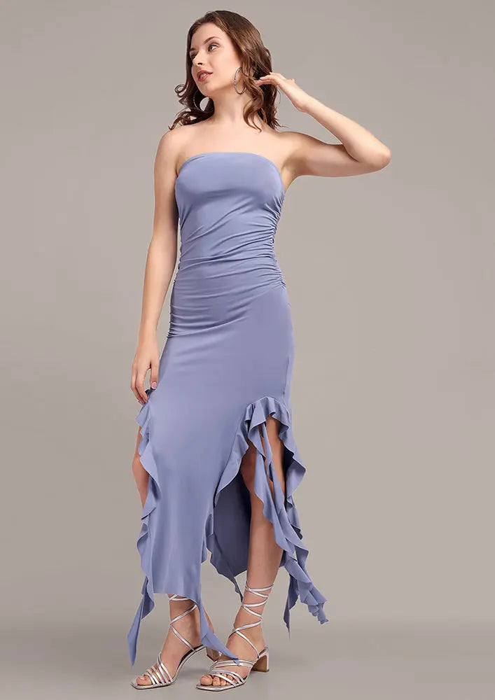 Blue Strapless Ruffle Fringe Dress – IKI CHIC