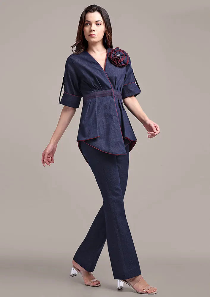 Short-sleeve Denim Jacket And Boot Leg Pant Set IKI CHIC Private Ltd