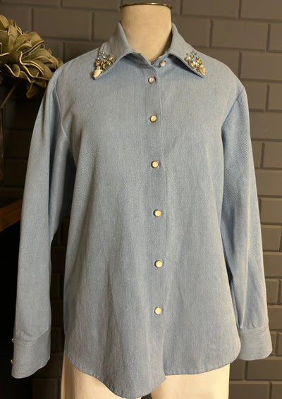 Light Blue Denim Shirt With Work On Collar