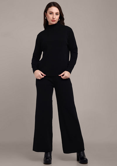 Black Long Sleeve Top With Kaftan Shrug And Pants Set