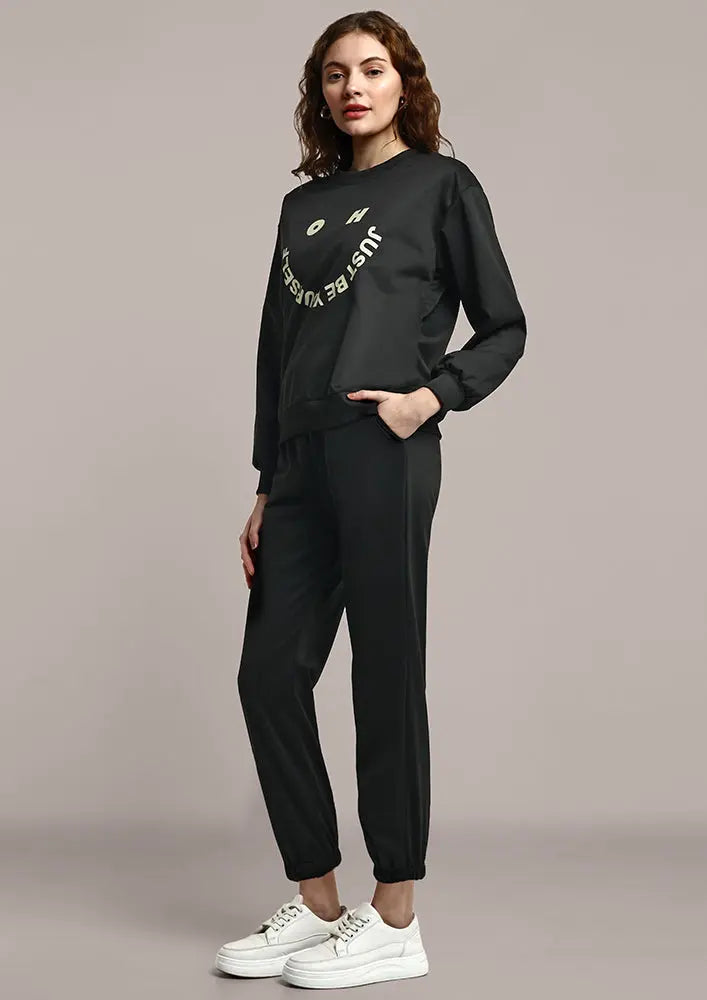 Black Graphic Sweatshirt and Track Pant Set IKI CHIC Private Ltd