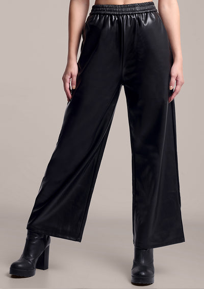 Black Leather wide leg Trouser