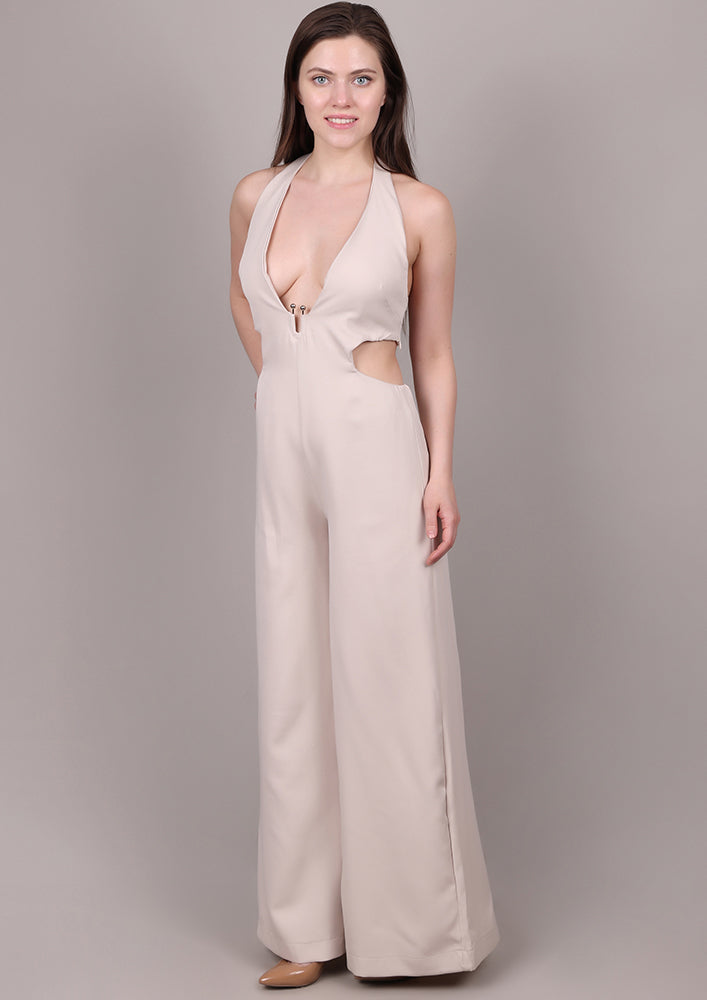 Beige Loop Backless Jumpsuit IKI CHIC Private Ltd.