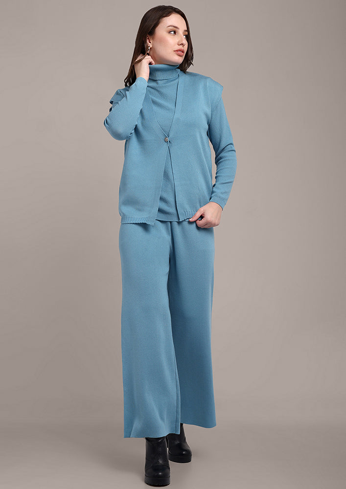 Light Blue Knitted Three-Piece Set IKI CHIC Private Ltd.