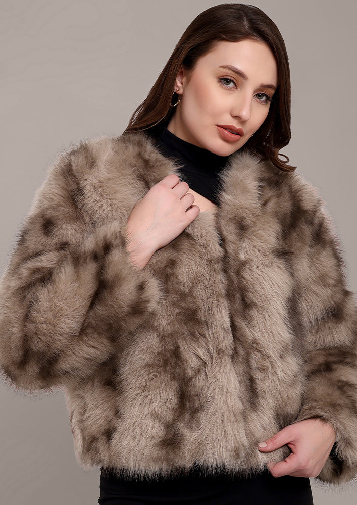 Beige and Brown Arctic Fur jacket IKI CHIC Private Ltd.