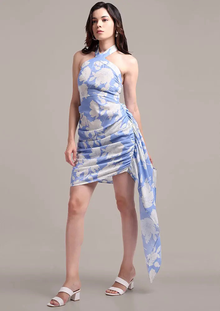Printed Linen Halter Neck Dress With Side Trail IKI CHIC Private Ltd