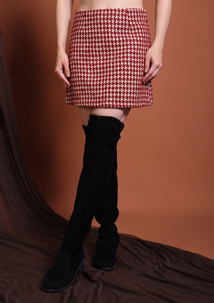 Handwoven Red & Cream Patterned Mini Skirt